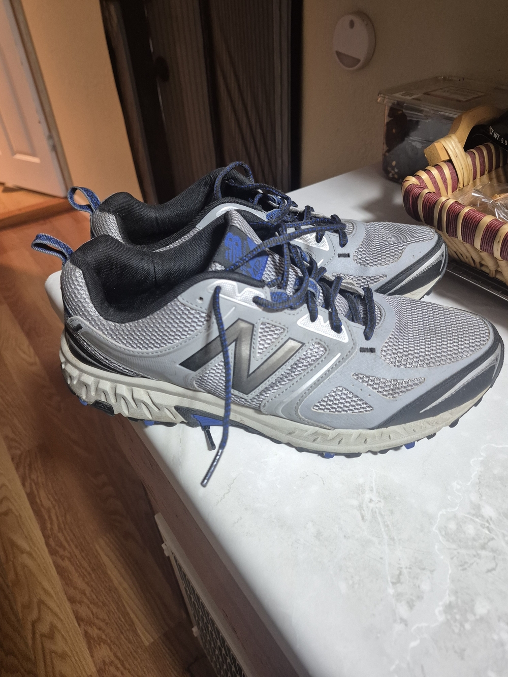New Balance Gray and Blue Trail Sneakers